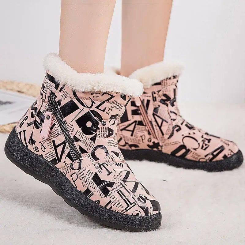 Letter Print Boots Winter Warm Plush Snow Boot Women Shoes-3