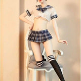 Plaid Miniskirt Costume Set-Blueplaid-3