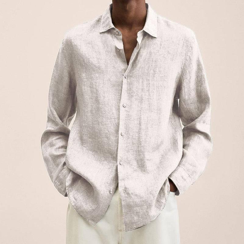 Long Sleeve Lapel Shirt Men's Loose Button Cardigan Sshirt-White-3