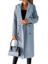 Long Sleeve Lapel Solid Double Breasted Slim Coat Coat-11