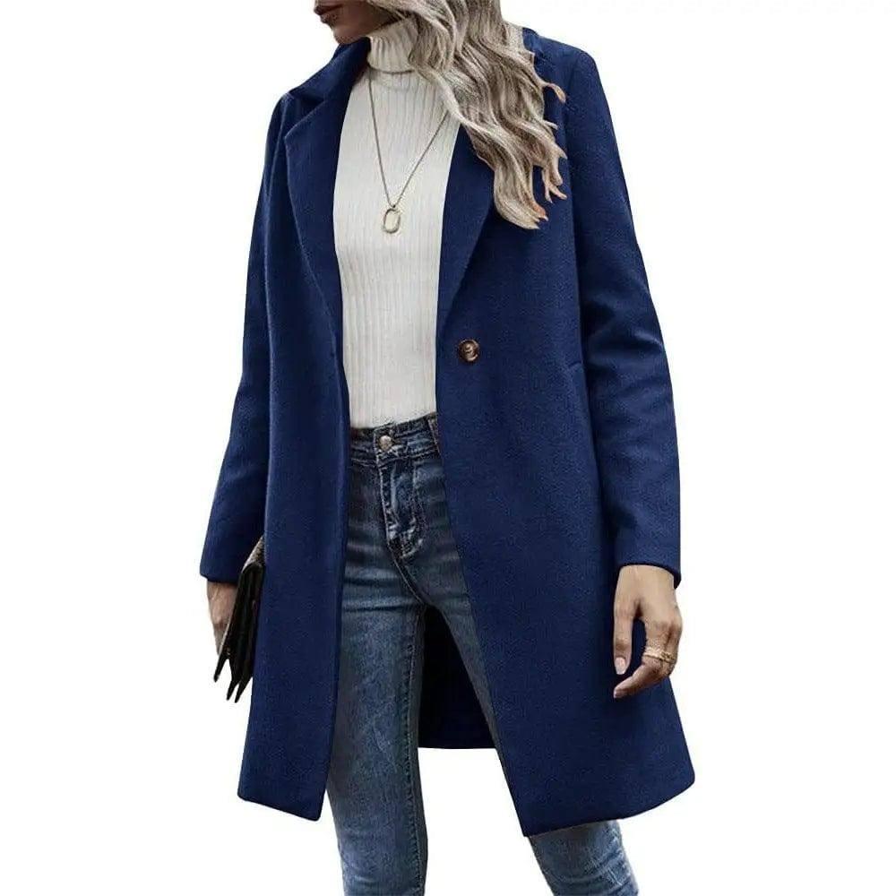 Long Sleeve Loose Tweed Jacket-Blue-4