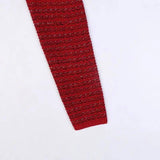 Long Sleeve V-Neck Gold Stripe Slim Mid-Length Red Knit-6