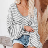 Loose Knitted Sweater Pullover For Women-Gray-4