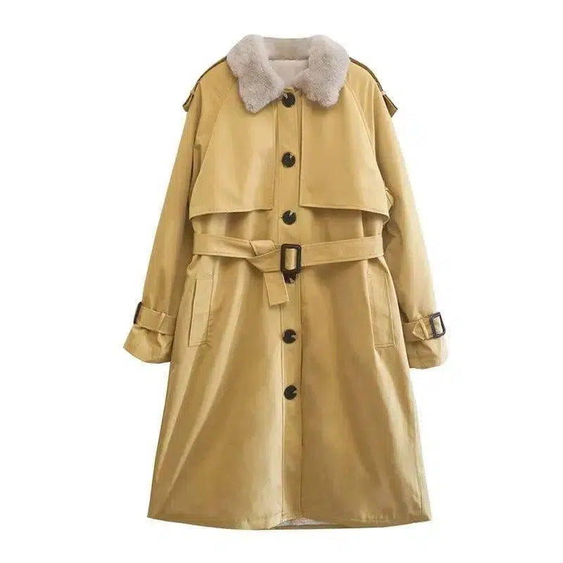 Loose Lamb Wool Coat Women's Winter Long Over The Knee-Yellow-2