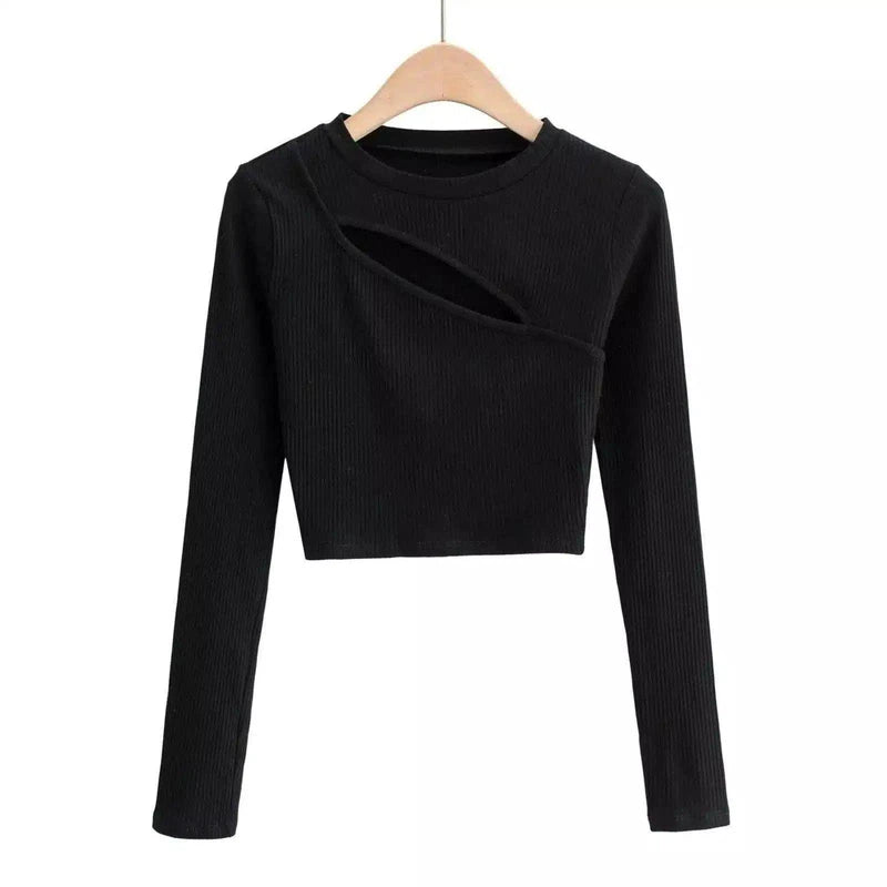 LOVEMI - Lovemi - Aproms-Women Ribbed Knit Long Sleeve T-Shirt Sexy