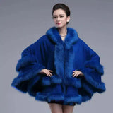 Autumn And Winter Fox Fur Hooded Cape Cape Ladies-Blue-7