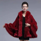 Autumn And Winter Fox Fur Hooded Cape Cape Ladies-Dark Red-8