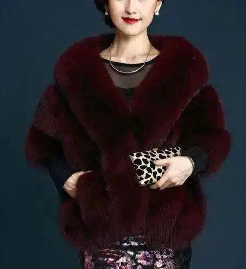 Autumn and winter new fox fur silver fox imitation fur coat-Wine red-5