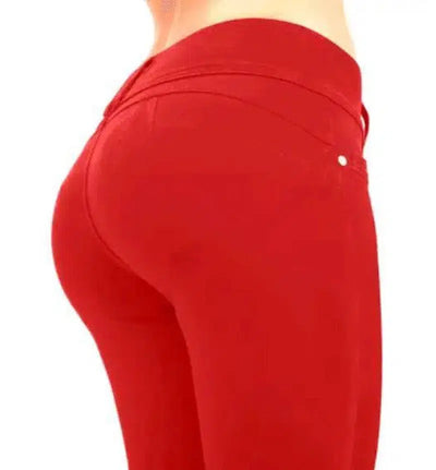 Autumn new slim slimming hips tights placket button-Red-7