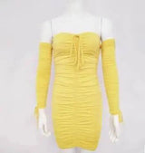 Bandage Dress Women Off Shoulder Long Sleeve Slim-Yellow-26