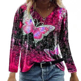 LOVEMI - Lovemi - Casual Top V-neck Butterfly Print Loose