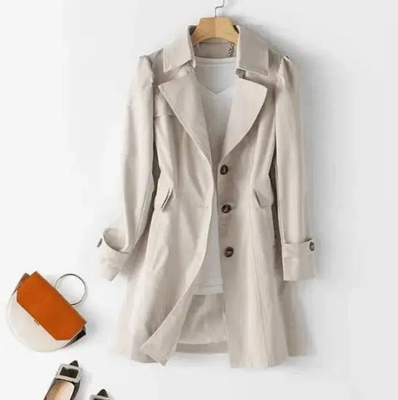 Coat Korean style slim long-Creamy white-4