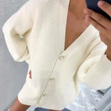 Women's Knit Cardigan Sweater with Buttons-White-2