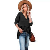 Women's V-Neck Knit Sweater Top-Black-1