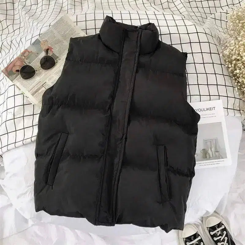 Couple Cotton Vest Korean Style Outer Wear Winter Warm-Black-3