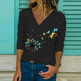 LOVEMI - Lovemi - Dandelion Print Long-sleeved V-neck T-shirt