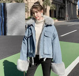 Stylish Denim Fur Coat for Cozy Layers-Blue denim Grey Liner-3