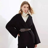 LOVEMI - Lovemi - Double sided cashmere coat with wool belt