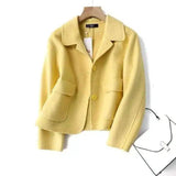 Fashion Pure Color Woolen Coat Women Short-Yellow-3