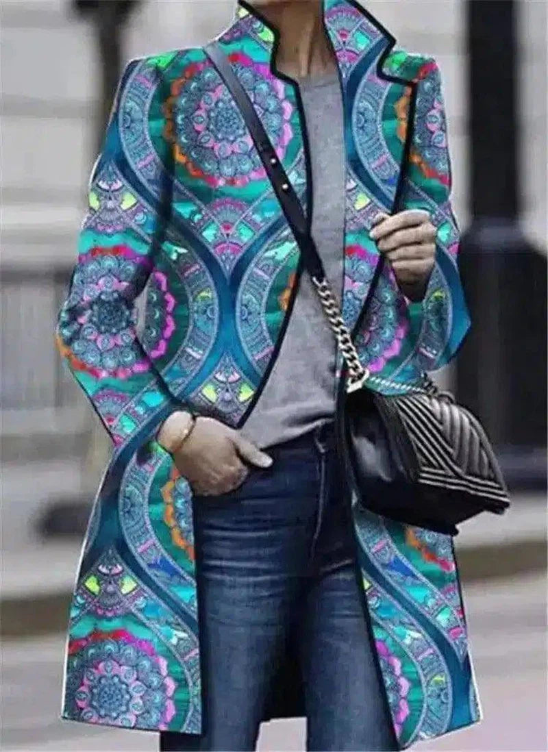 LOVEMI - Lovemi - Female small printed long sleeve coat lapel