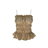 Womens Ruffled Sleeveless Top-Champagne gold-2