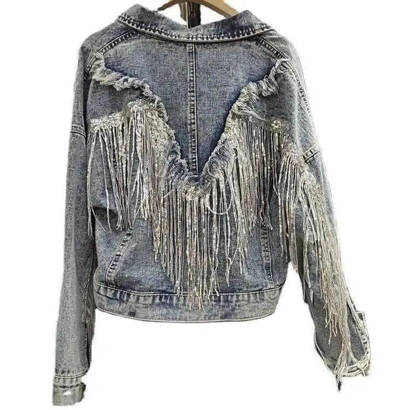 LOVEMI - Lovemi - Fringed Denim Jacket Women'S Short Loose Top