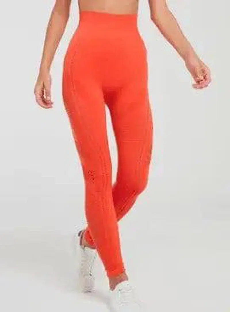 High stretch fitness pants seamless yoga pants-Orange-5