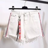 High waist denim shorts female summer dress fat mm loose 200-White-16