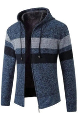 Hooded Color-Block Knitted Jacket-blue-5