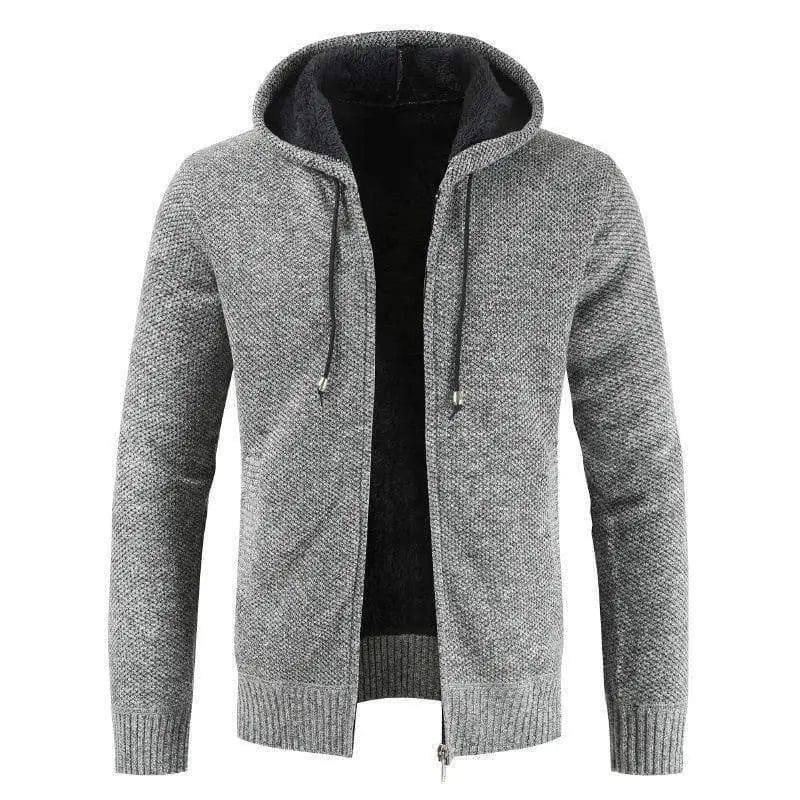 Hooded Solid Color Plus Size Fashionable Sweater Coat-light gray-5