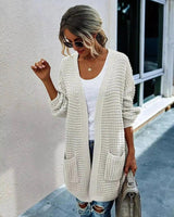 Women's Knit Cardigan with Pockets-White-1