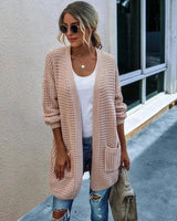 Women's Knit Cardigan with Pockets-Pink-13