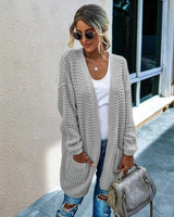 Women's Knit Cardigan with Pockets-Grey-2