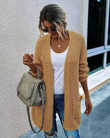 Women's Knit Cardigan with Pockets-Yellow-9