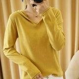 LOVEMI - Lovemi - Knitwear Solid Color V-neck Long-sleeved Hoodie