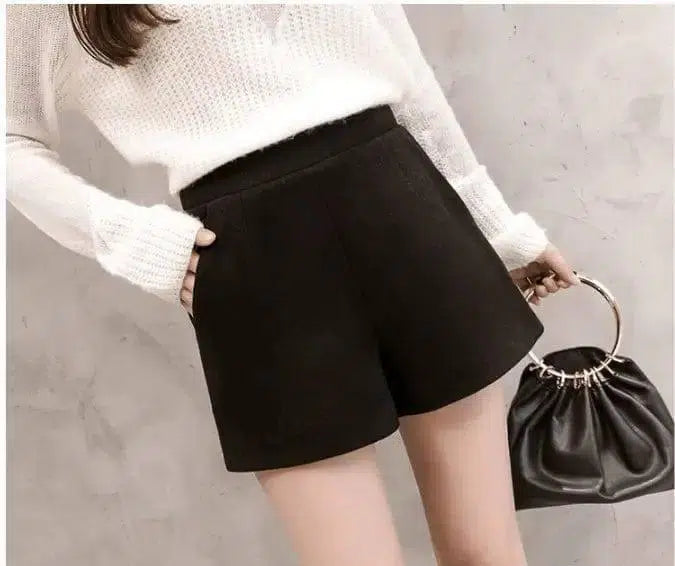 Korean version of high waist woolen shorts autumn and winter-11