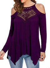 Women's Cold Shoulder Long Sleeve Top-Purple-3