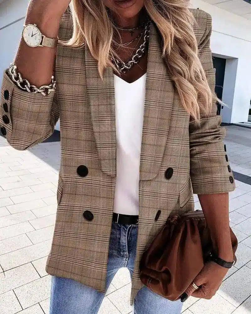 Women's Sequin & Plaid Blazers - Fashion Jackets-Lattice-3