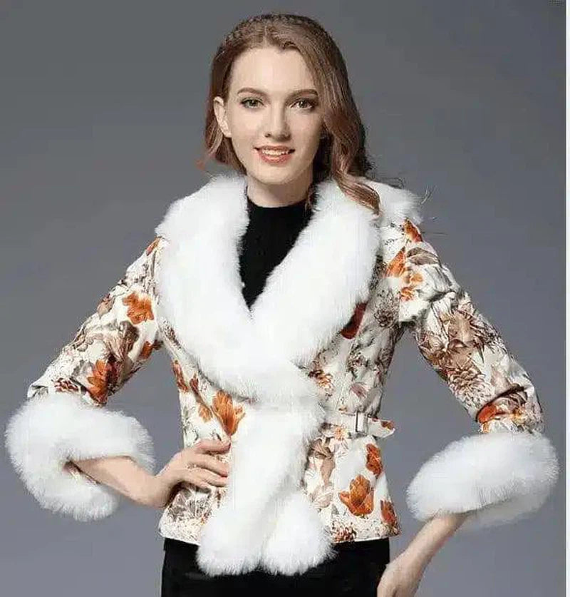 LOVEMI - Lovemi - ladies imitation sheepskin print fox fur collar