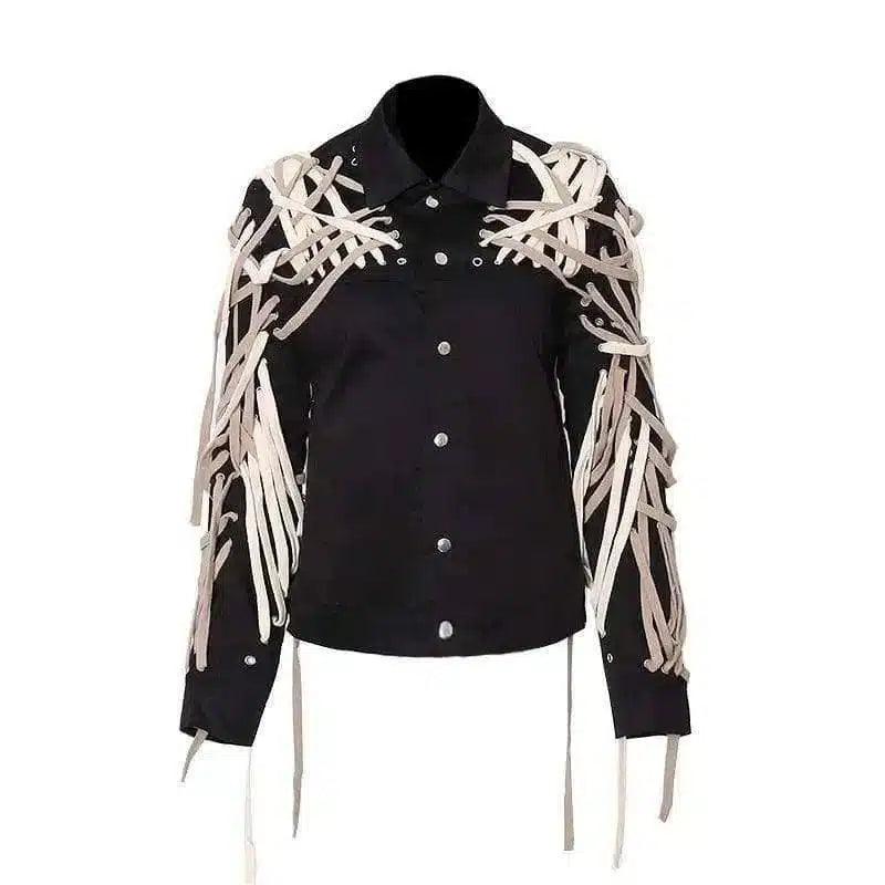 Laced Sleeve Decorative Fashion Jacket-Apricot-3