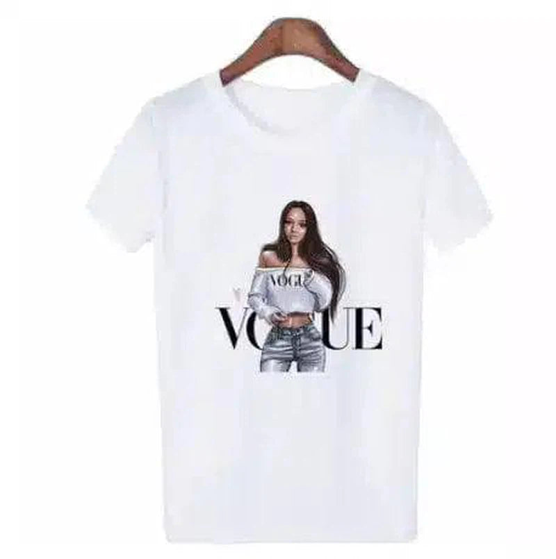 Fashion Graphic Tee for Women-B white-8