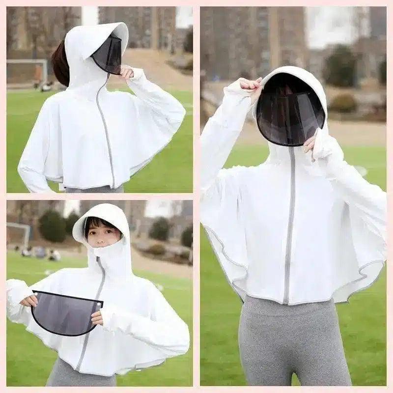 UV Protection Face Shield Hoodie for Outdoor Wear-White-1