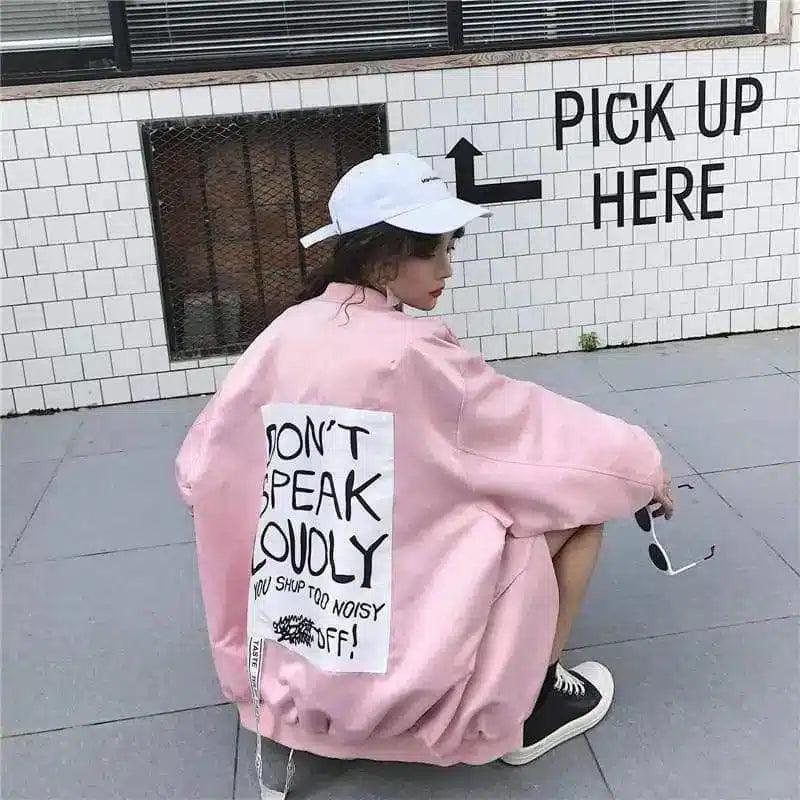 Oversized Statement Jacket with Graphic Print-Pink-1