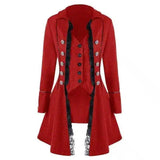 Victorian-Inspired Tailcoat Jacket for Women-Red-3