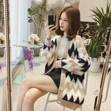 LOVEMI - Lovemi - Loose rhombus contrast knit cardigan