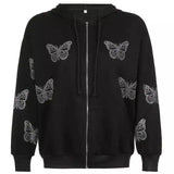 Women's Butterfly Embroidered Tracksuit Set-Coat black-4