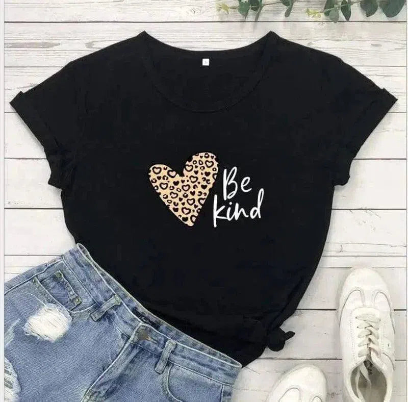Women's Inspirational Graphic Tee with Heart Design-Black-2