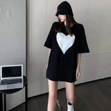 Hooded T-Shirt Dress with Heart Design-Black-2