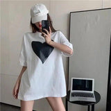 Hooded T-Shirt Dress with Heart Design-White-3