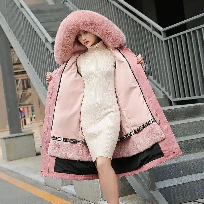 Winter Coat with Fur Trim Hood-Pink-4